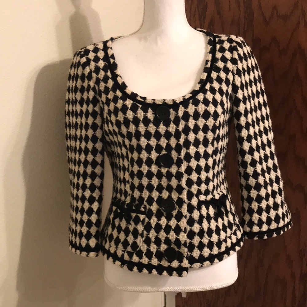 Trina Turk black and white wool blazer EUC
